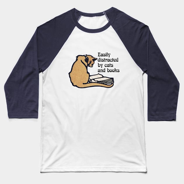 Retro Vintage Aesthetic - Cat - Easily Distracted by Cats and Books Baseball T-Shirt by Design By Leo